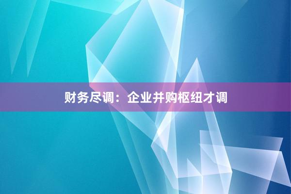 财务尽调：企业并购枢纽才调